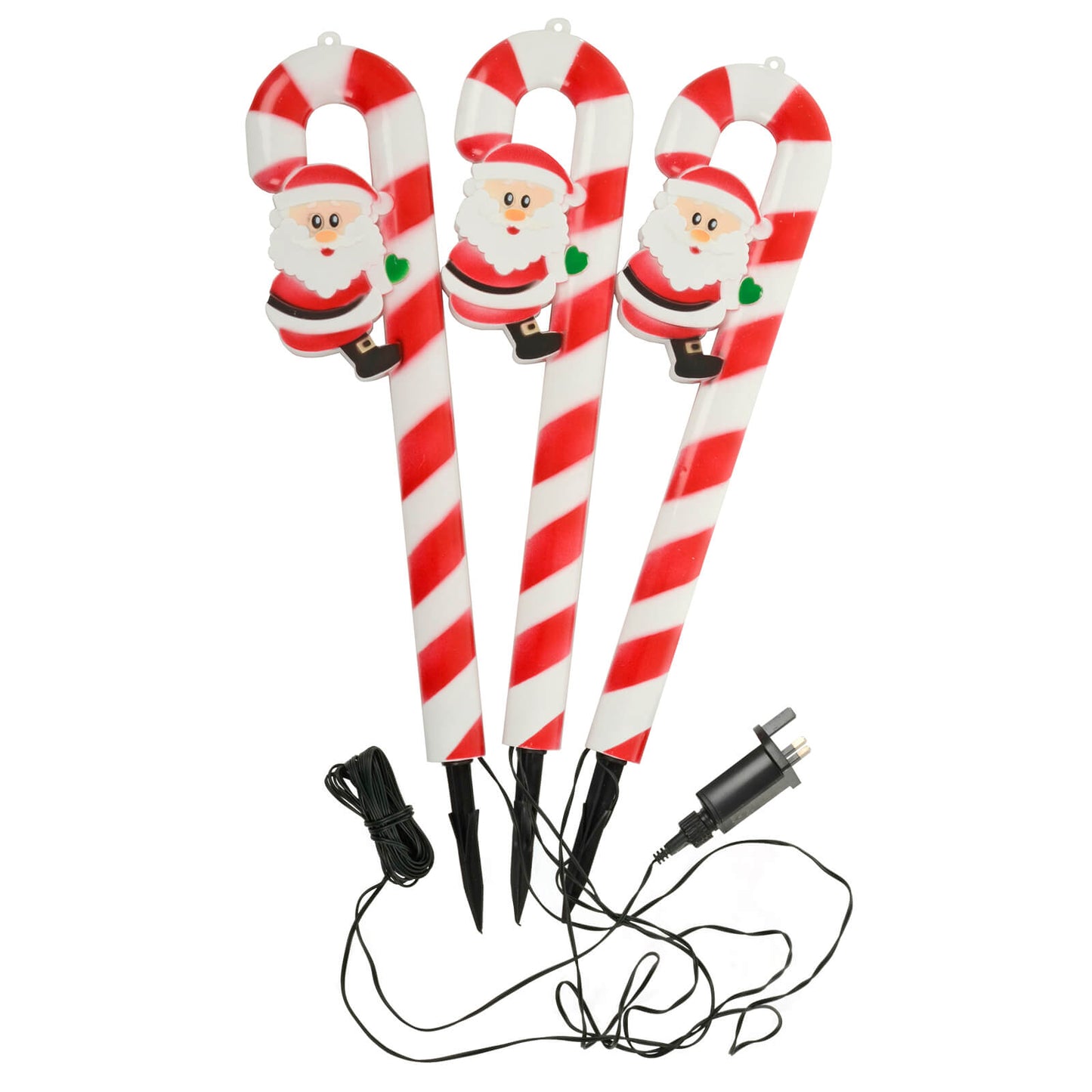 Mr Crimbo Set Of 3 Santa Candy Cane Christmas Pathway Lights - MrCrimbo.co.uk -XS7278 - -