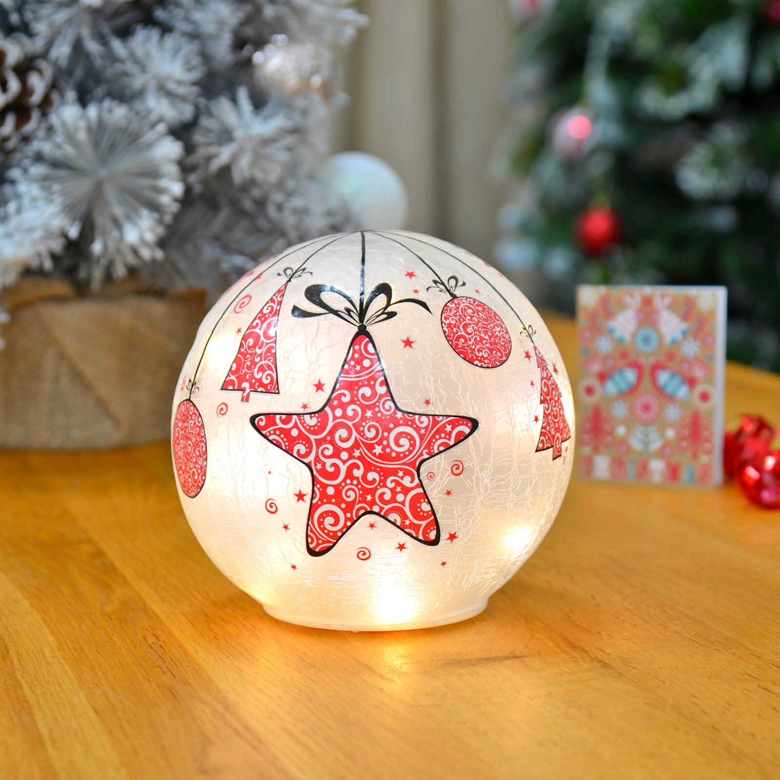 Mr Crimbo Light Up Christmas Crackle Ball Decoration LED 15cm - MrCrimbo.co.uk -XS7309 - Red Star -ball