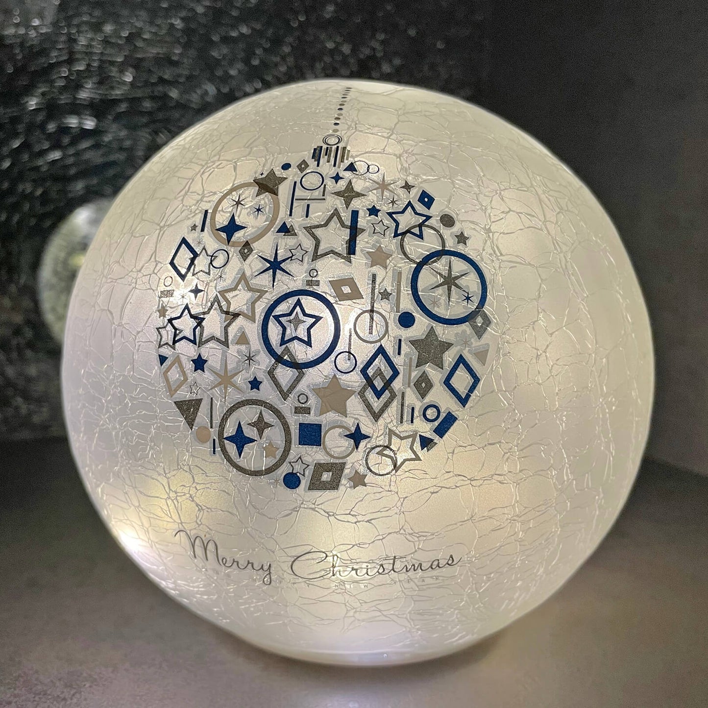 Mr Crimbo Light Up Christmas Crackle Ball Decoration LED 15cm - MrCrimbo.co.uk -XS7310 - Blue Bauble -ball