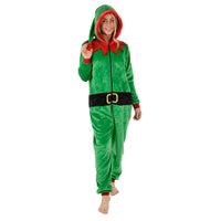 Mr Crimbo Womens All in One Elf Pyjama Suit Christmas Nightwear - MrCrimbo.co.uk -XS7311 - S -xmaspjs
