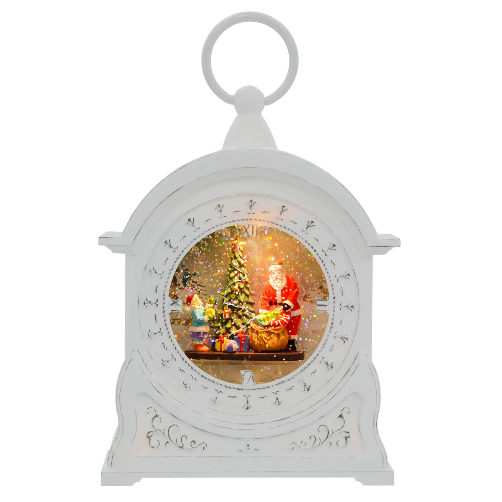 Mr Crimbo LED Glitter Water Spinner Clock Christmas Decoration 27cm - MrCrimbo.co.uk -XS7394 - Santa -