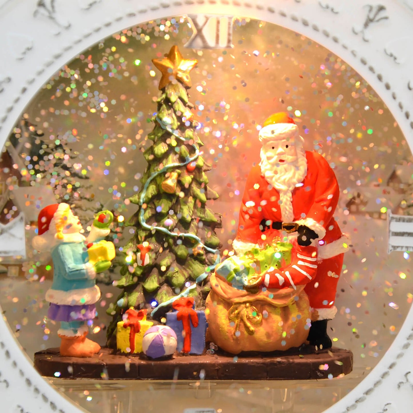 Mr Crimbo LED Glitter Water Spinner Clock Christmas Decoration 27cm - MrCrimbo.co.uk -XS7395 - Snowman -