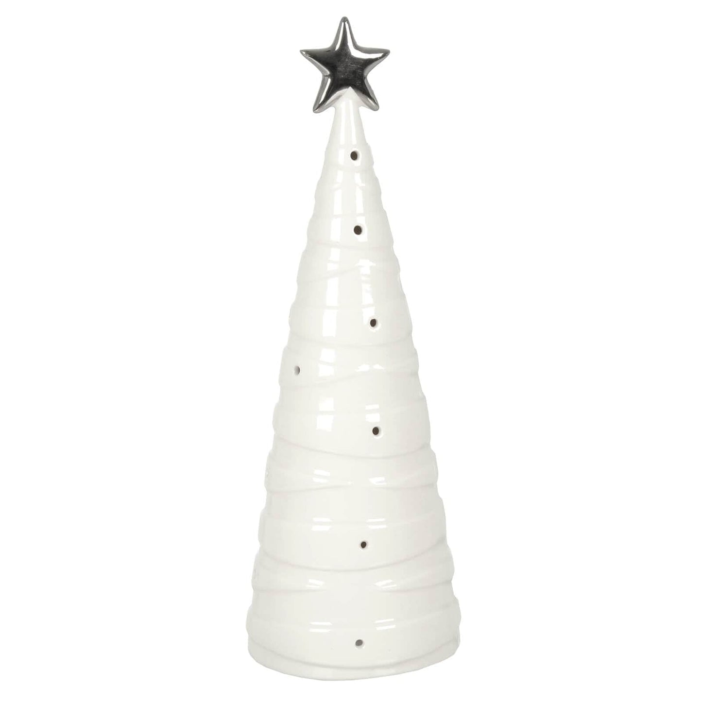 Mr Crimbo LED Christmas Tree Decoration Silver Star White  28cm
