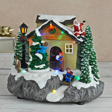 Mr Crimbo Christmas Village LED Moving Snow Scene Santa 20cm