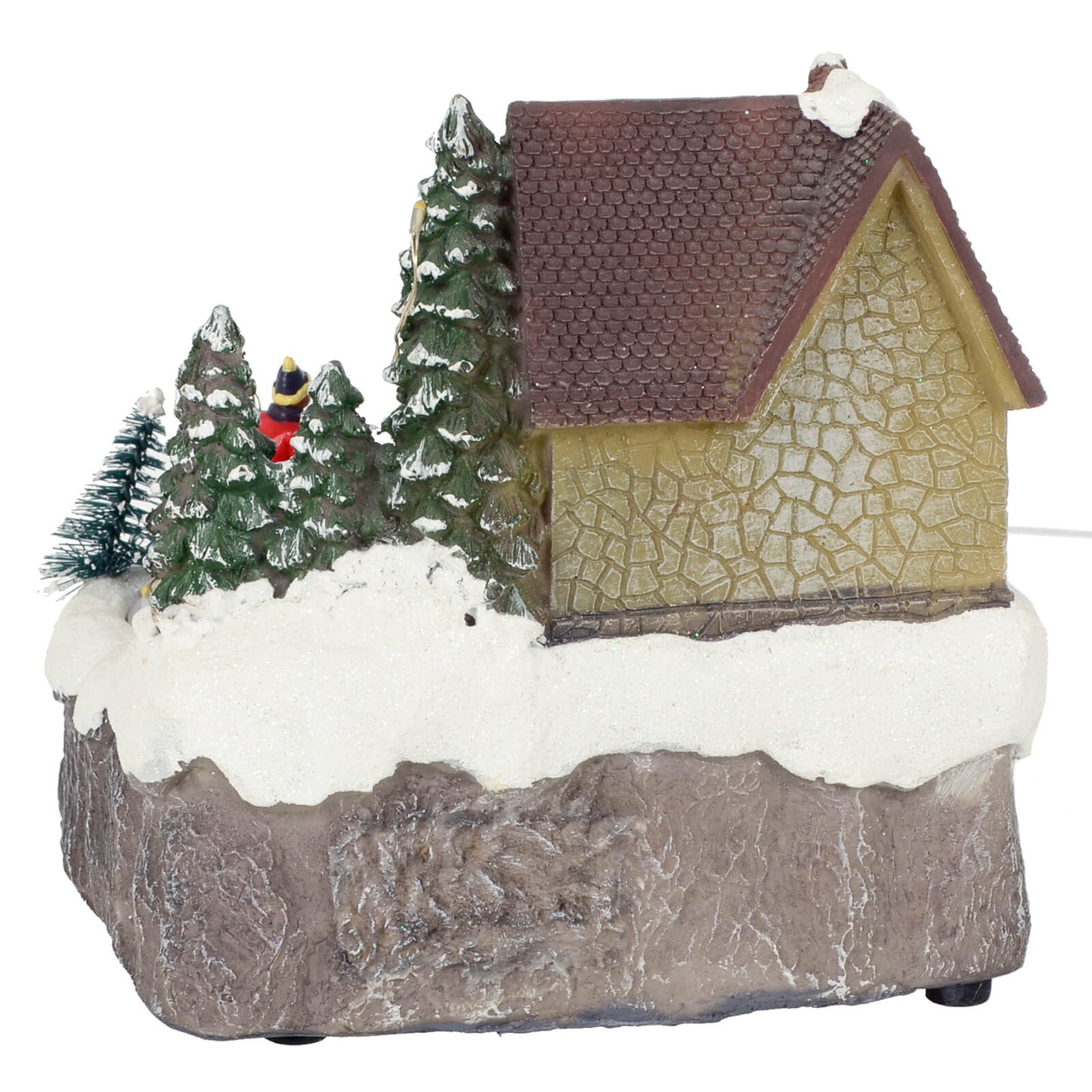 Back view of Village house snow scene with glittering snow and rock effect base
