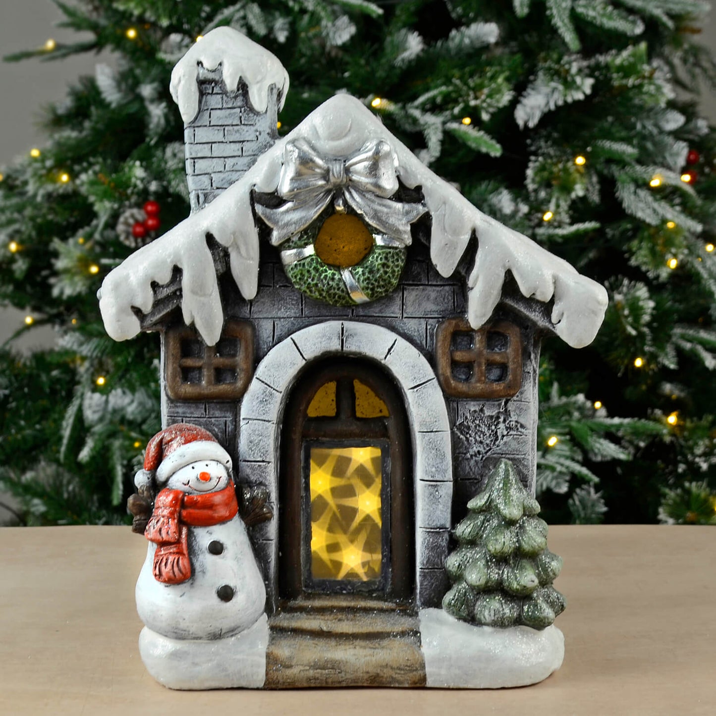 Mr Crimbo Snowman At House LED Flashing Christmas Ornament 39cm