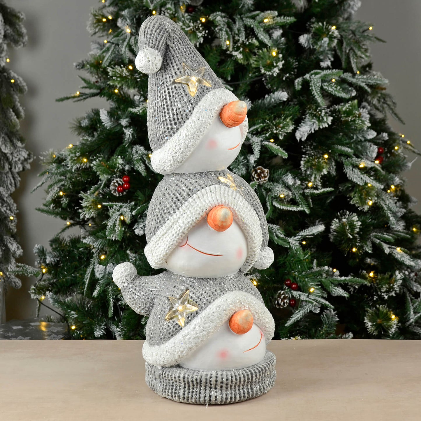 Mr Crimbo Snowman Stack LED Christmas Decoration Grey White 55cm