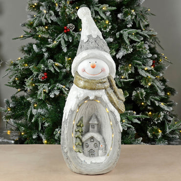 Mr Crimbo LED Snowman With Church Scene Christmas Decoration 63cm