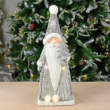 Mr Crimbo LED Santa Pine Cones Christmas Ornament Grey White 48cm