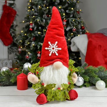 Mr Crimbo Christmas Gonk LED Holly Wreath Decoration Red 45cm