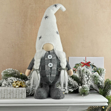 Mr Crimbo Christmas Gonk Figure Grey White Fabric Decoration 41cm