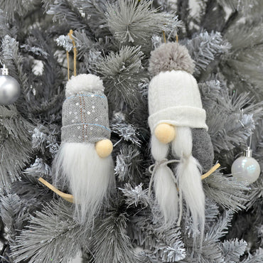 Mr Crimbo Pair Of Gonks Christmas Tree Decorations Grey White 17cm