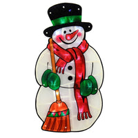 snowman with broom and top hat Christmas window silhouette light decoration