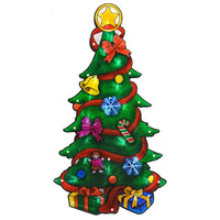 Christmas tree light up window silhouette decoration with snowflakes, candy cane, bells, bow and presents