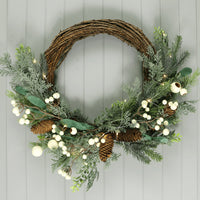 Mr Crimbo 50cm Light Up Christmas Wreath Willow Snow Berries - MrCrimbo.co.uk -XS7609 - -