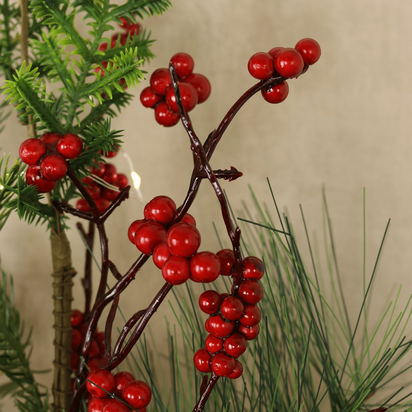 Mr Crimbo 60cm Mini Light Up Pine Christmas Tree Red Berries - MrCrimbo.co.uk -XS7612 - -