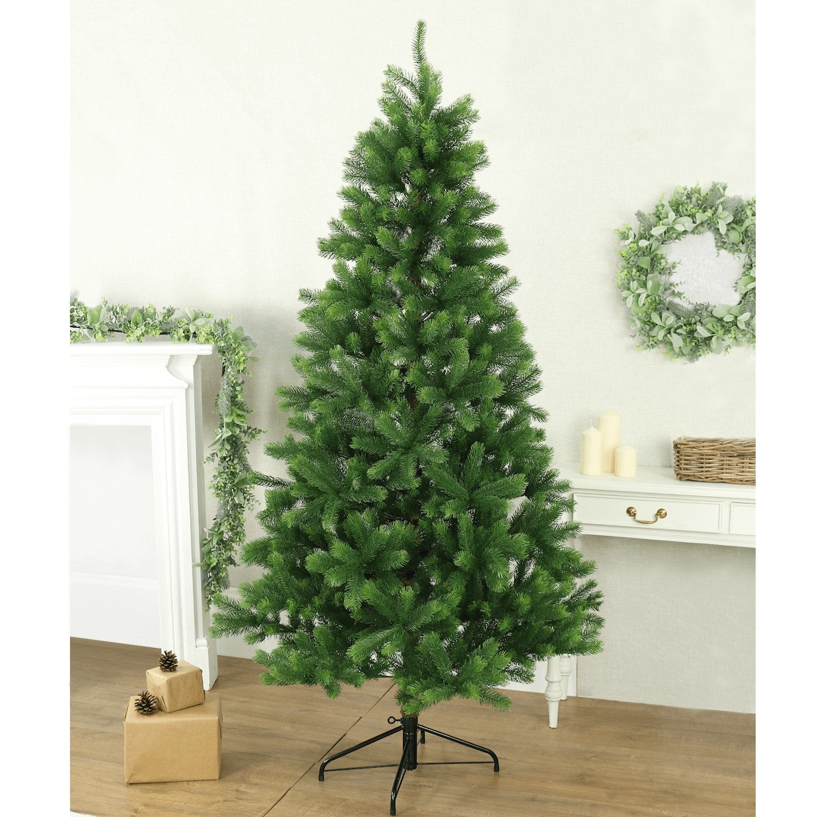 Mr Crimbo 5ft 6ft 7ft 8ft Green Pine Artificial Christmas Tree - MrCrimbo.co.uk -XS7660 - 5ft -5ft tree