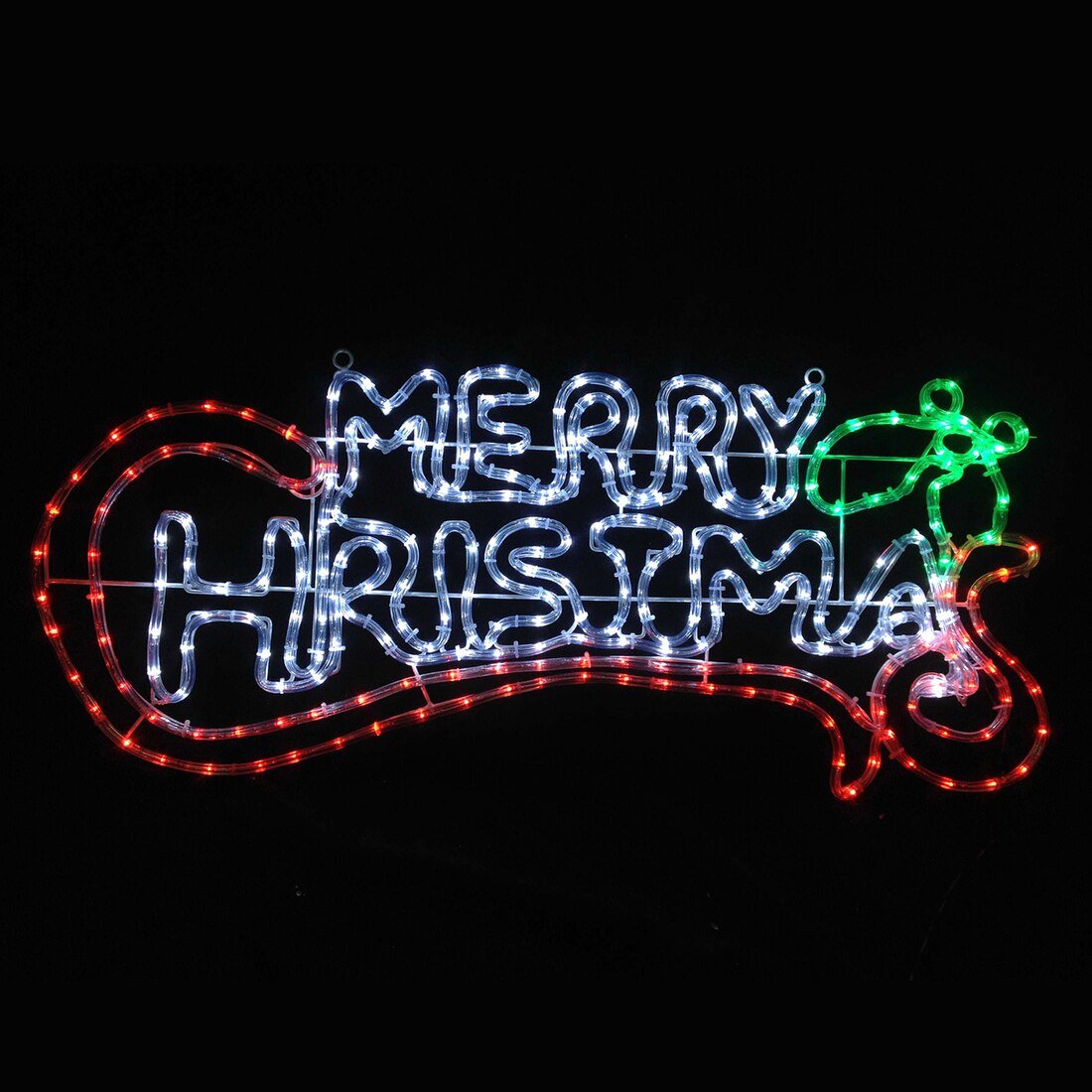 Mr Crimbo Chasing Red/Green/White LED Merry Christmas Indoor/Outdoor Rope Light Wall Sign - MrCrimbo.co.uk -XS3530 - -lights