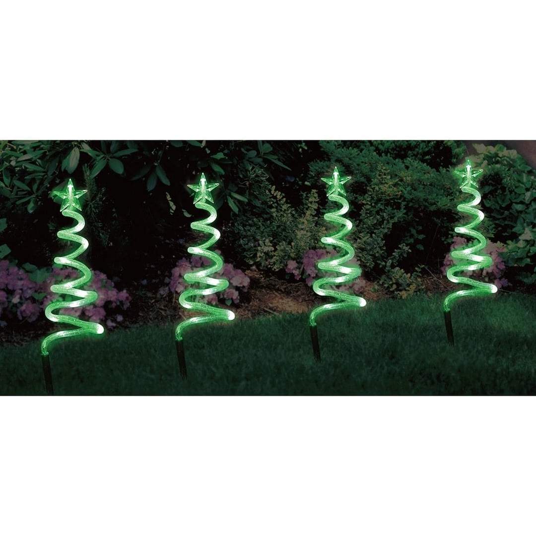 Mr Crimbo Set of 4 Spiral Christmas Tree Garden Pathway Lights - MrCrimbo.co.uk -XS3690 - -christmas pathway lights
