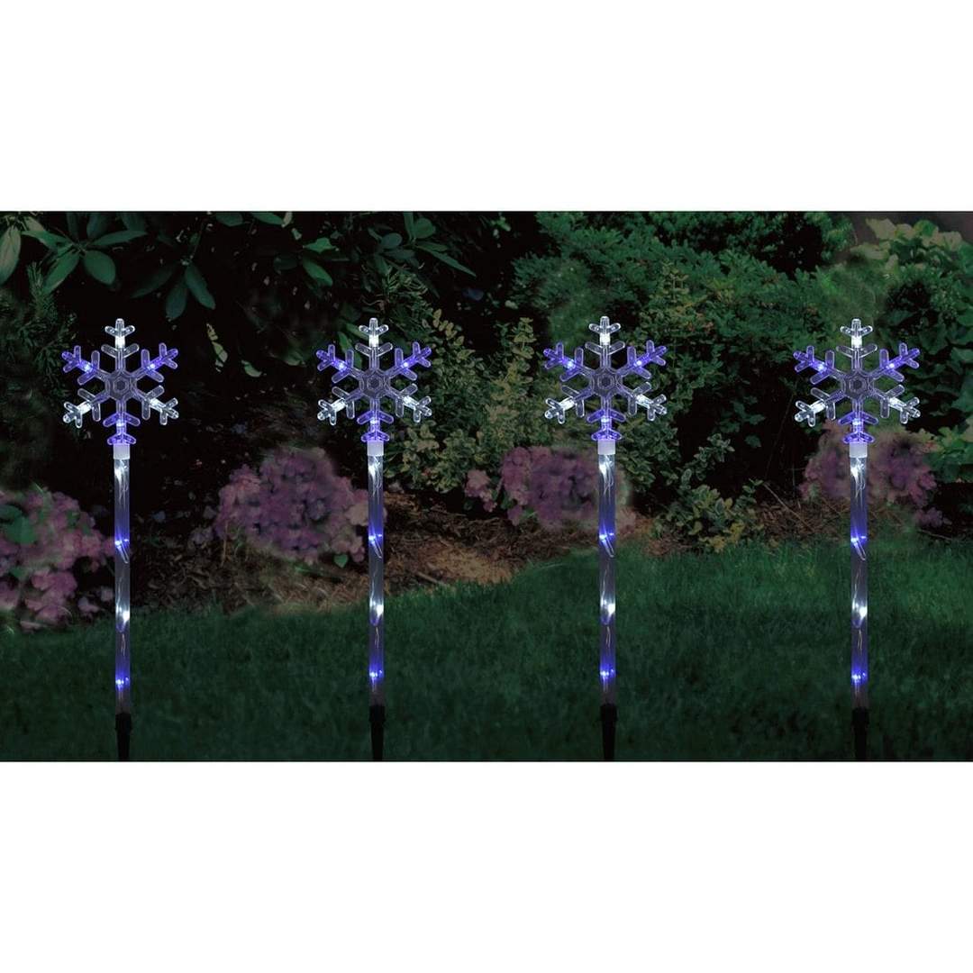 Mr Crimbo Set of 4 LED Snowflake Garden Pathway Lights - MrCrimbo.co.uk -XS3691 - -christmas pathway lights